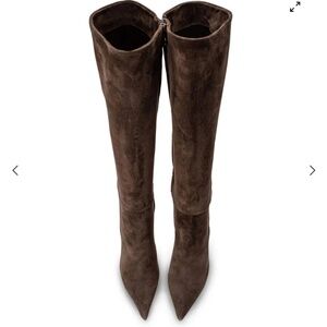 Knee-high brown suede stiletto heel boots